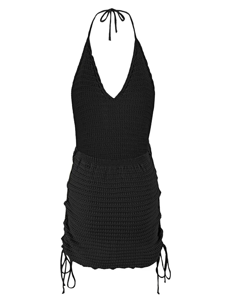 Knit Halter Cross-Strap Mini Dress