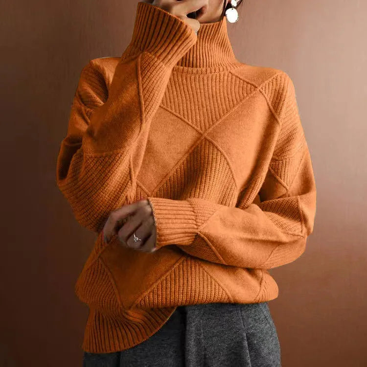 High Collar Sweater  Pure Color Diamond
