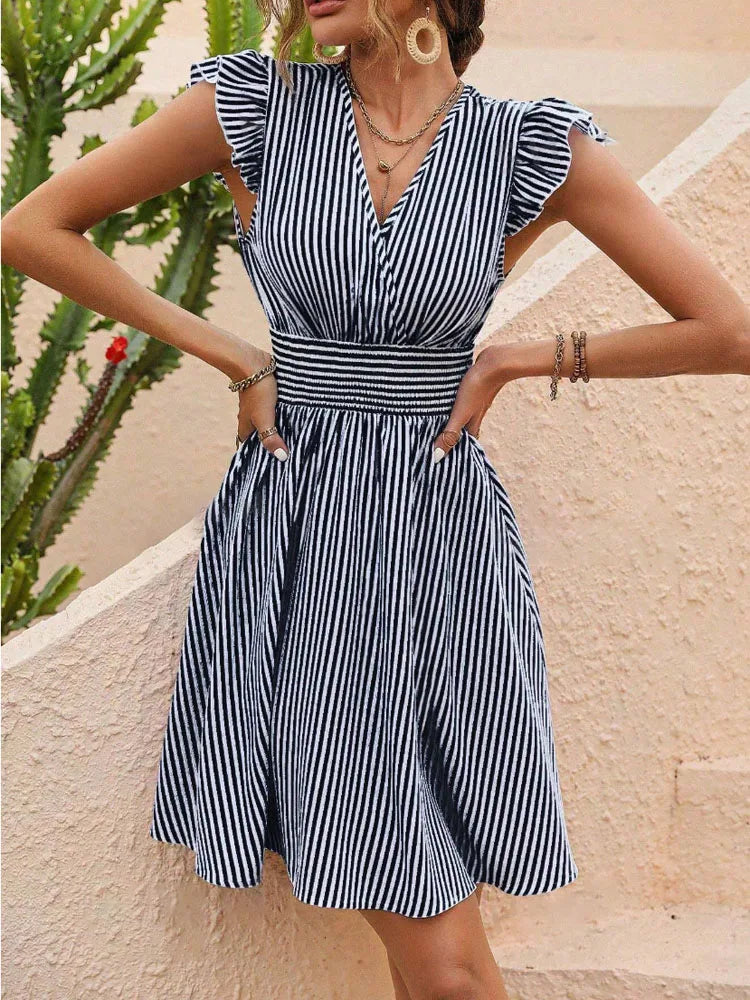 Striped Butterfly Sleeve Dress