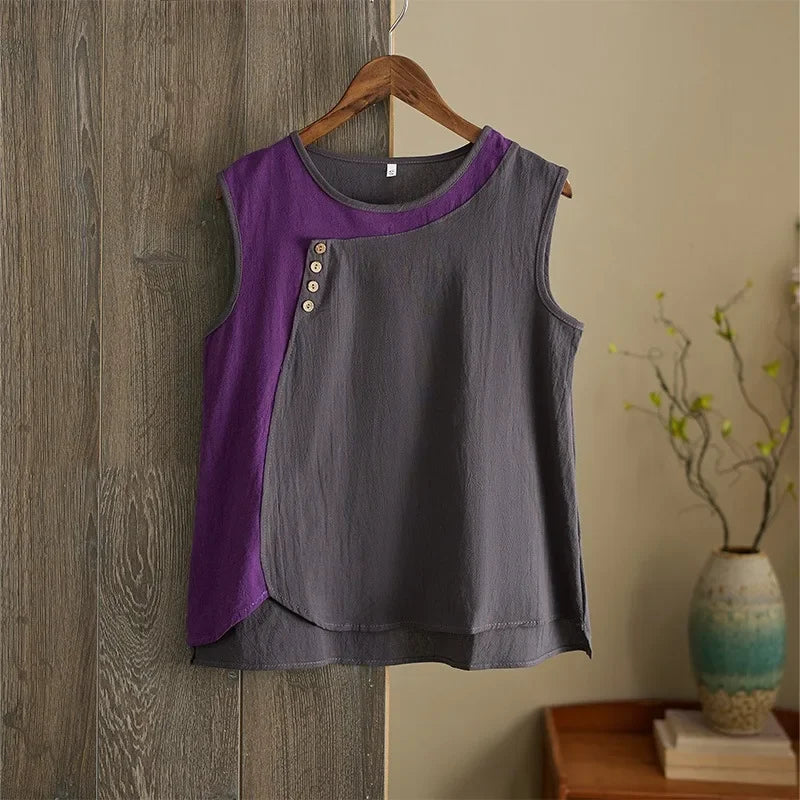 Asymmetric Cotton Linen Top