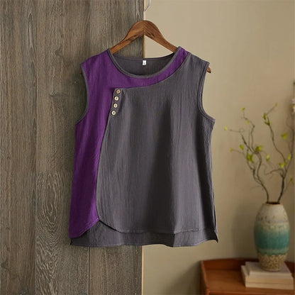 Asymmetric Cotton Linen Top
