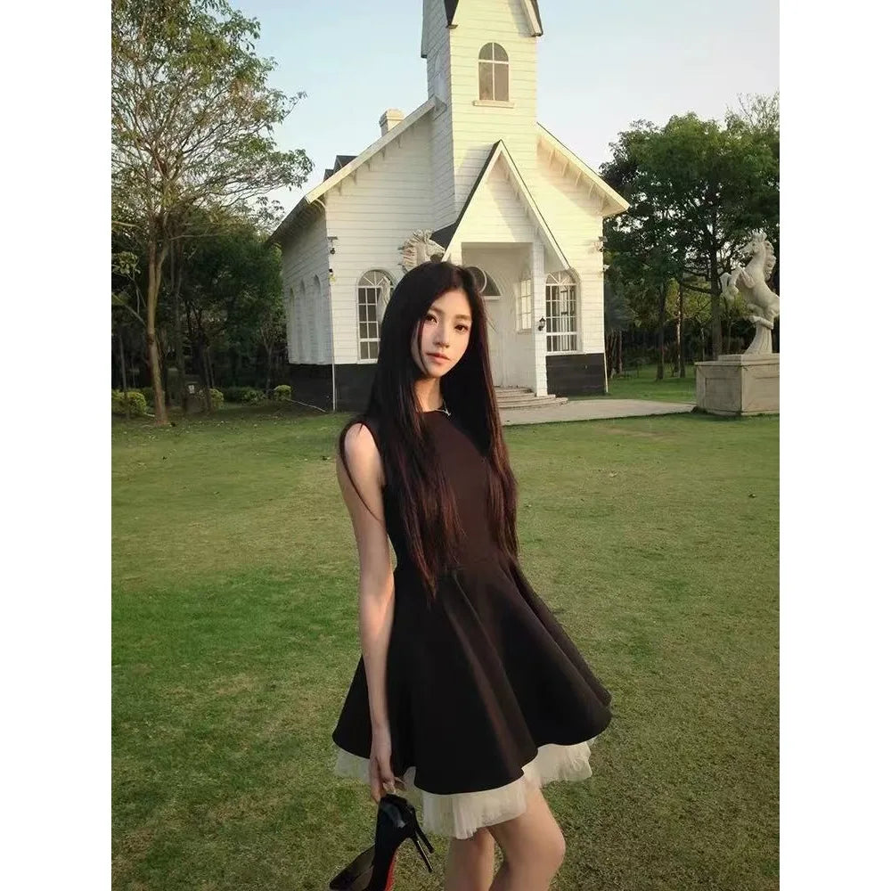 French Hepburn Vest Dress — Slim A-Line Mini Style