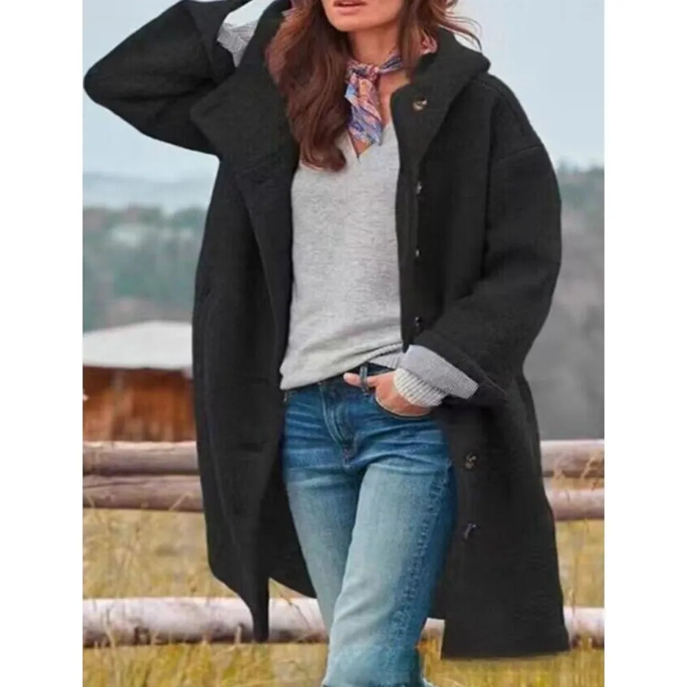 Chic Hooded Woolen Overcoat