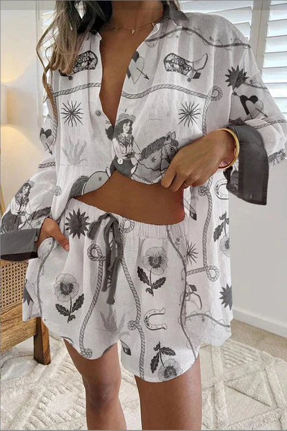 Printed Button Shirt and Shorts Set