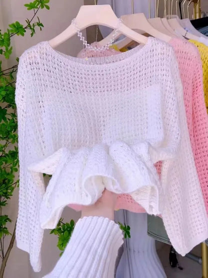 Thin Hollow Knit Cropped Sweater