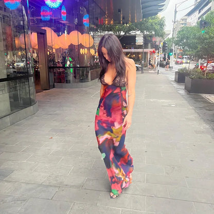 Elegant Floral Halter Maxi Gown