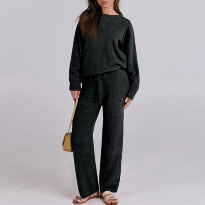 Warm Loungewear Set — Solid Color Casual Two-Piece