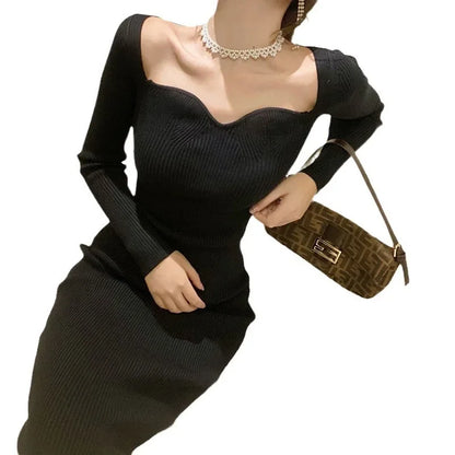 VitaKnit V-Neck Bodycon Sweater Dress