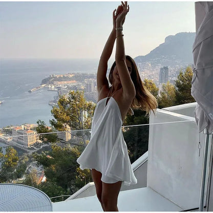 Chic Backless Pleated Tie Mini Dress