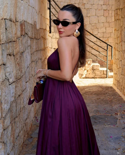 Elegant Lustre Backless Maxi Dress