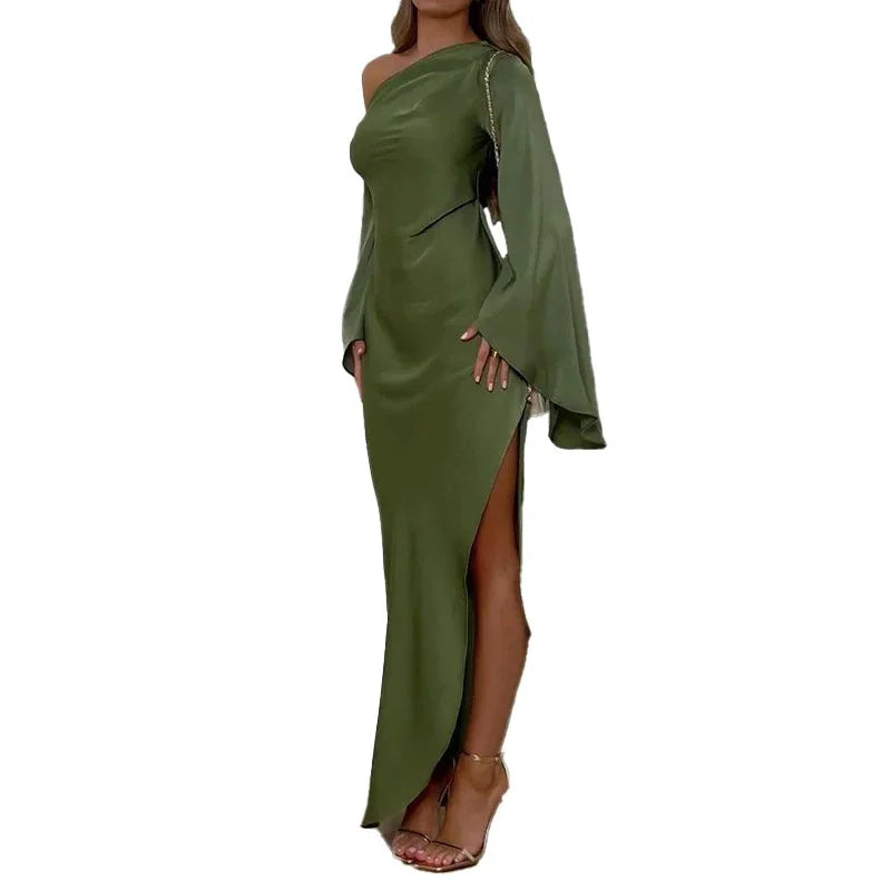Verdant Elegance Off-Shoulder Dress