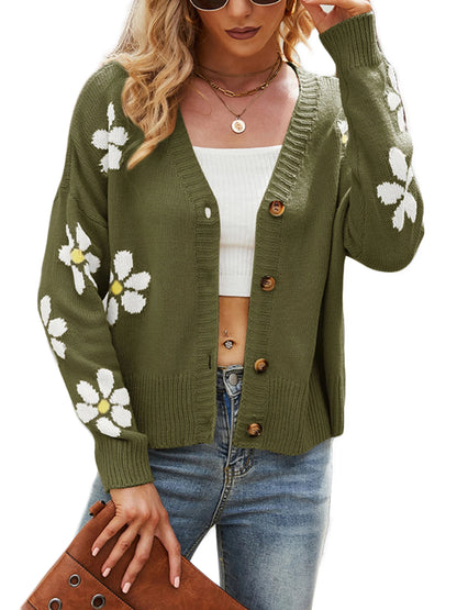 Blossom Knit V-Neck Button Cardigan