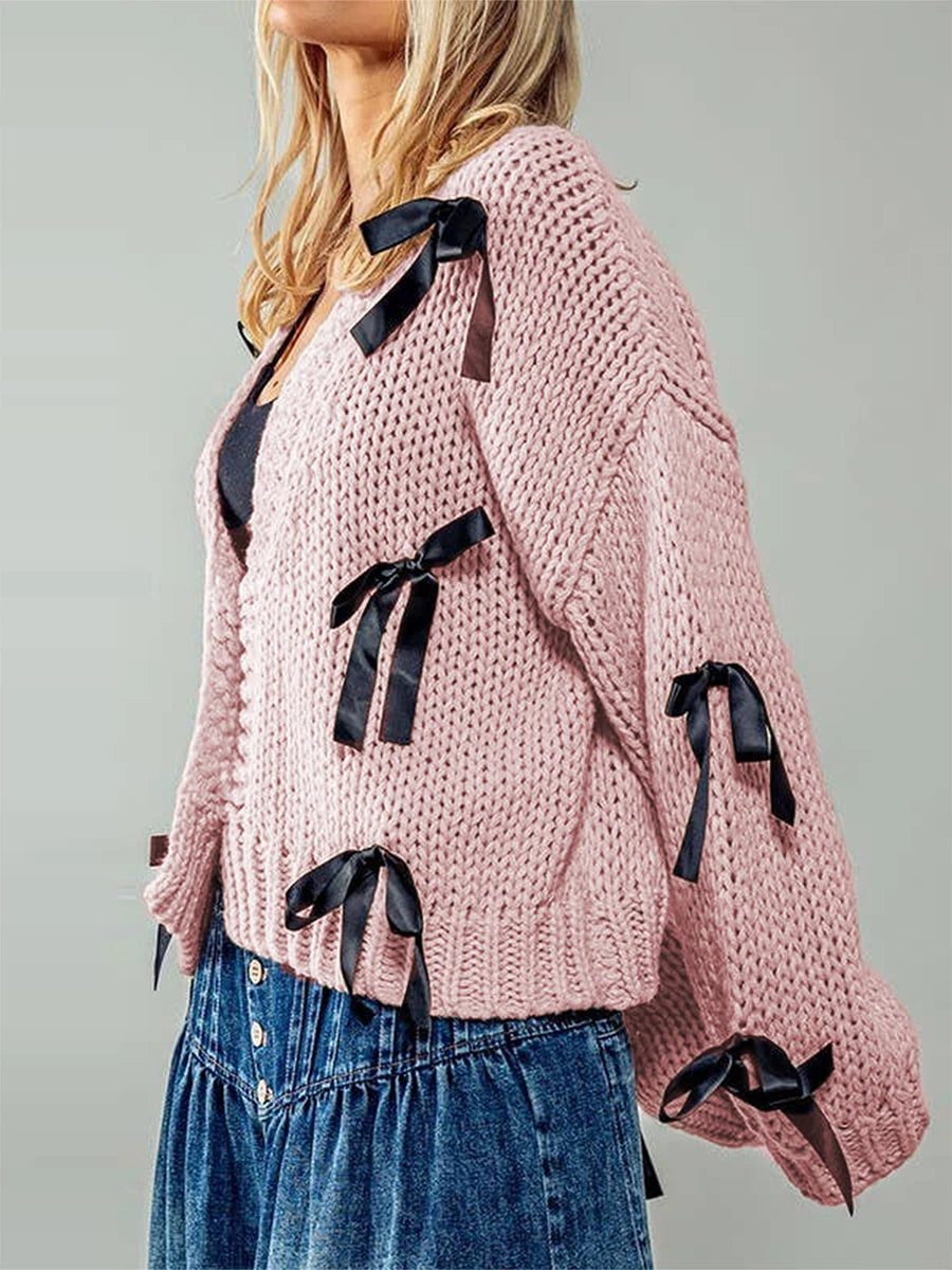 Belle Knot Deep V Bow Cardigan