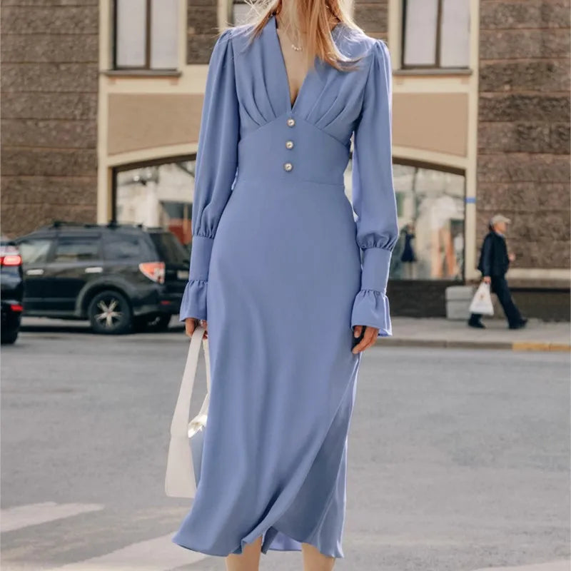 Sophisticated Slim V Neck Chiffon Dress