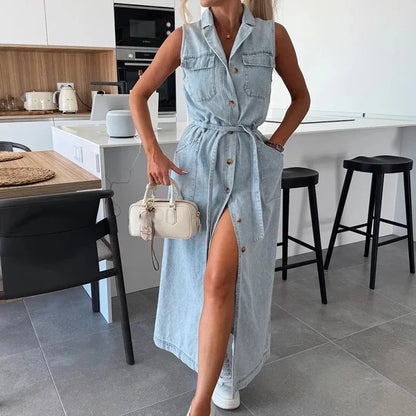 Elegant Y2K Denim Maxi Dress for Women