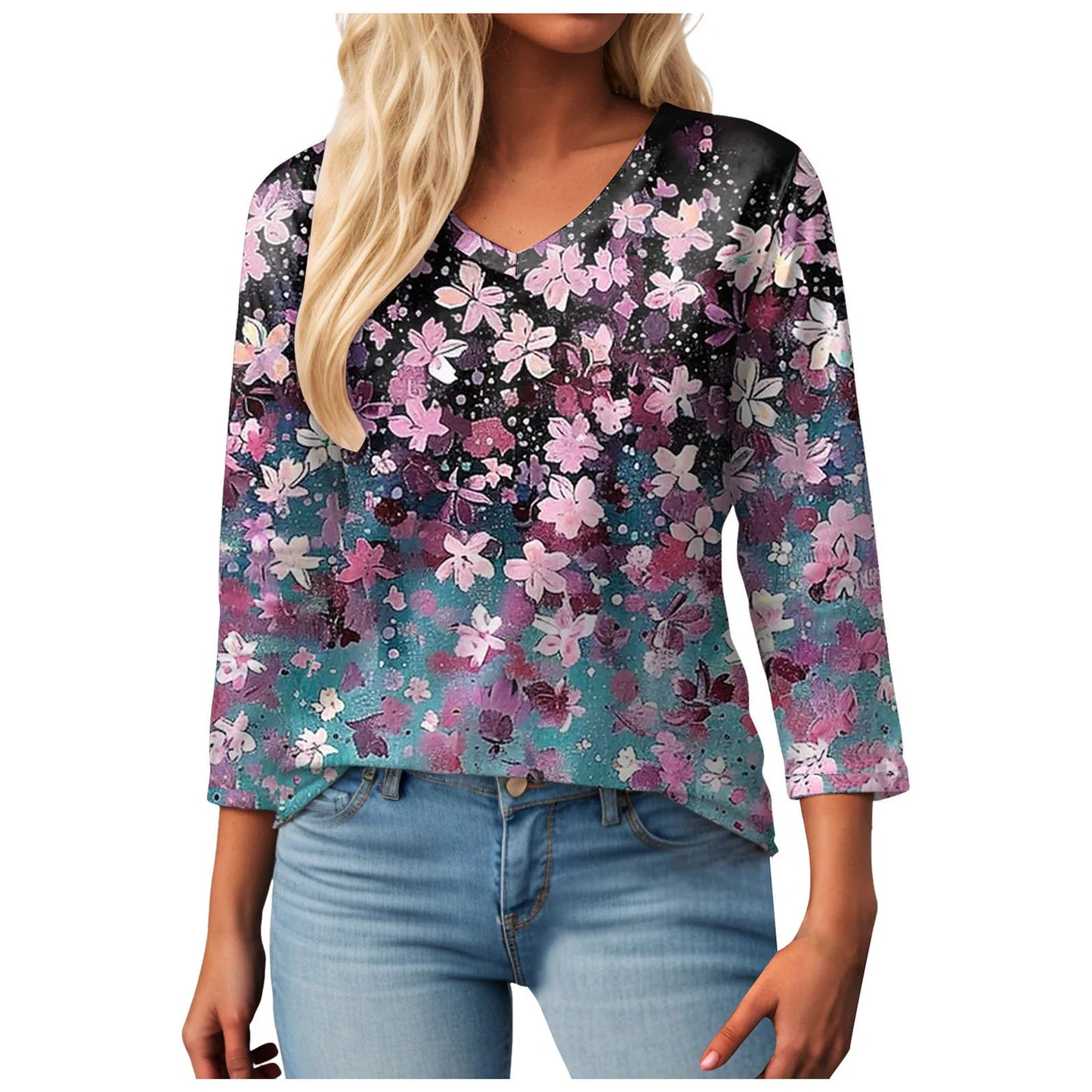 Casual V-Neck Floral Tee