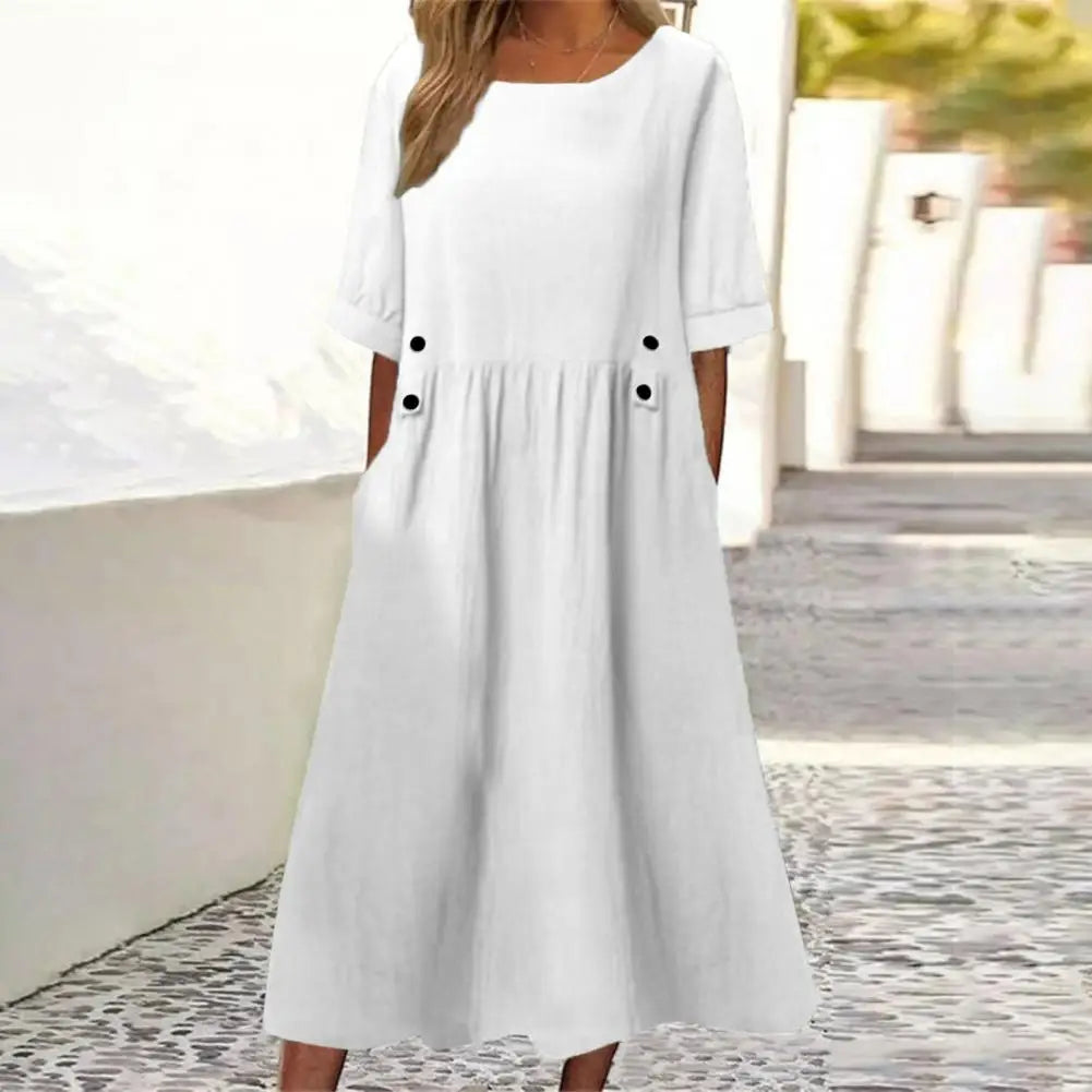 Elegant Cotton Linen Casual Dress