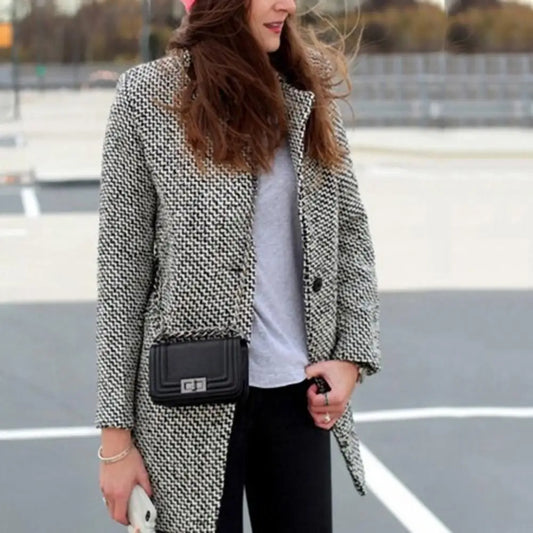 Slim Fit Plaid Woolen Coat