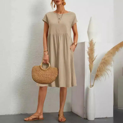Women’s Vintage O-Neck Casual Summer Dress with Pockets