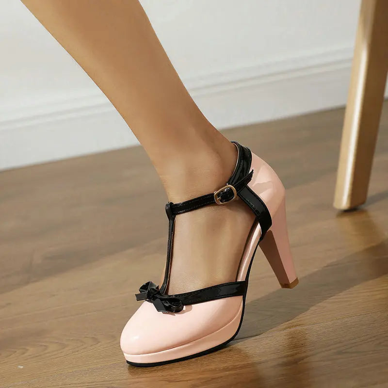 Velvet Charm Bow Platform Heels