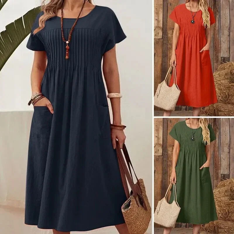Pleated Cotton Summer Dress