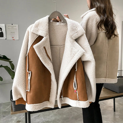 Patchwork Lambhair Crop Jacket