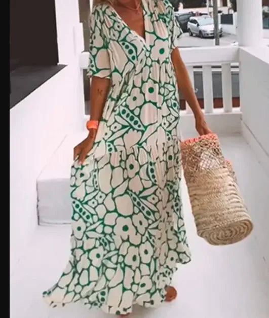 Sunlit Bloom Deep V Maxi Dress