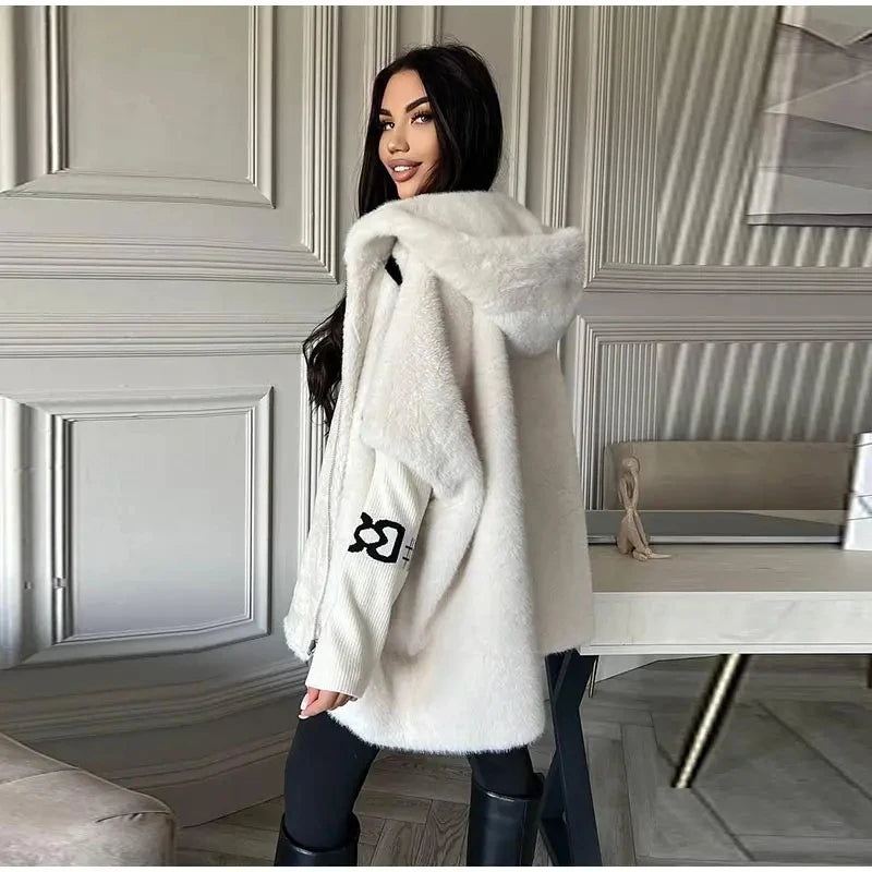 Women’s Knitted Patchwork Faux Fur Short Coat