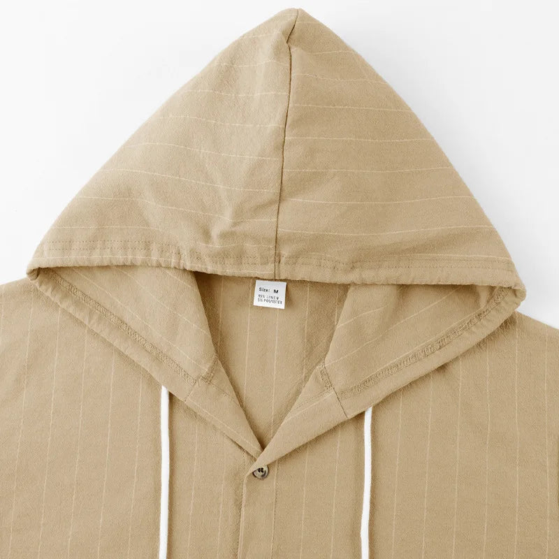 Striped Hooded Linen Shirt