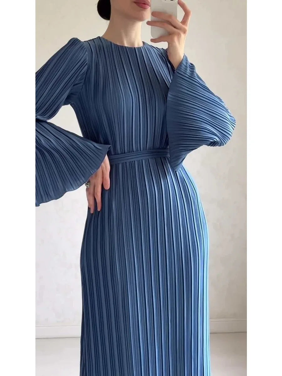Pleated Flare Sleeve Maxi Dress