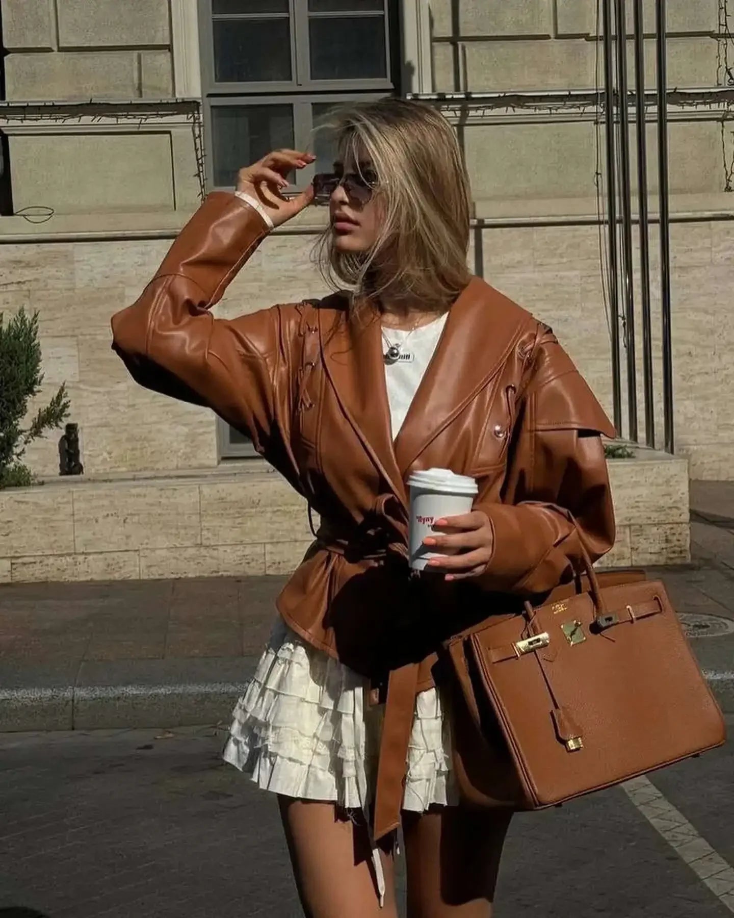 Lace-Up Faux Leather Jacket