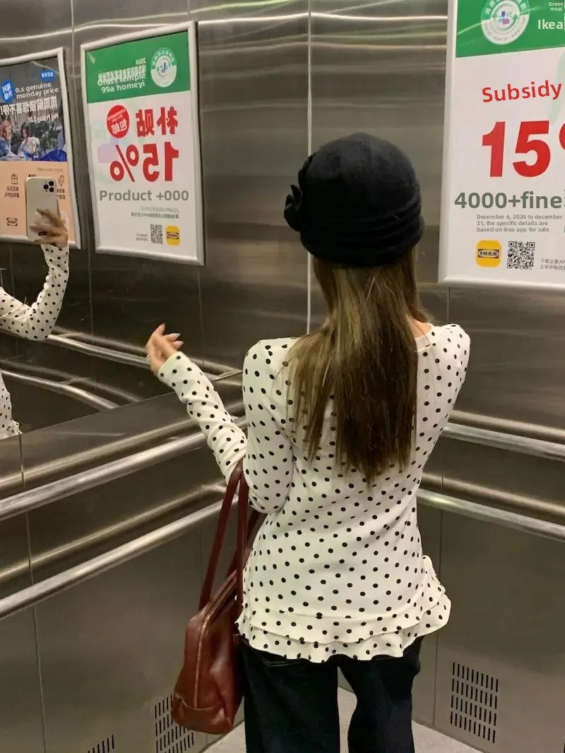 Ruffle Hem T-Shirt — Cute Polka Dot Casual