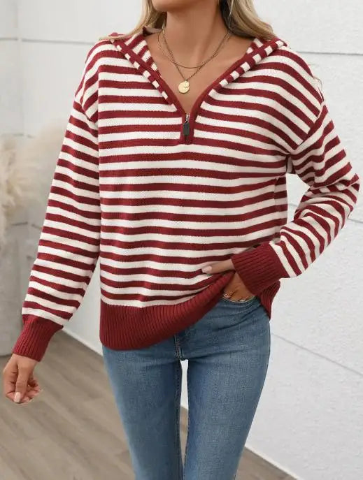 Retro Striped Zip-Up Hoodie