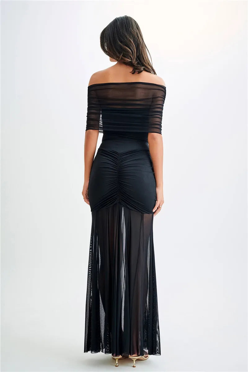 Midnight Allure Strapless Mesh Gown