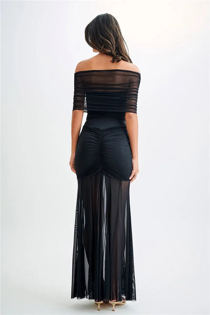 Midnight Allure Strapless Mesh Gown