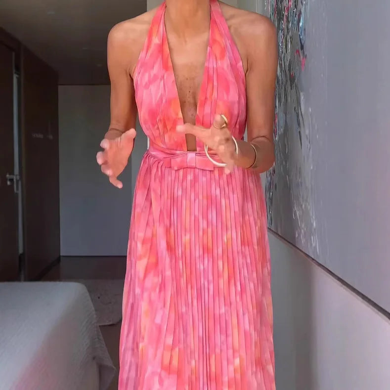 Elegant Deep V Backless Evening Dress