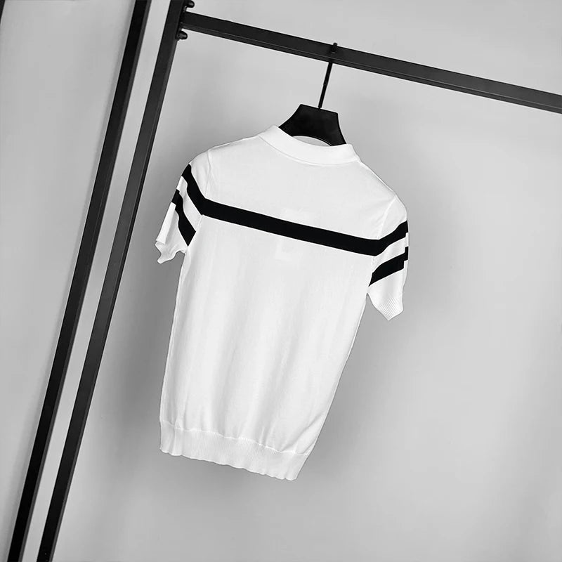 Ice Silk Striped Knit T-Shirt