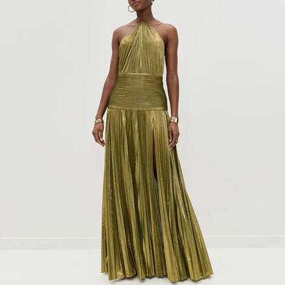 Gold Halter High Split Gown