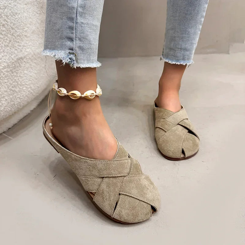 Retro Crossover Flat Mules for Women
