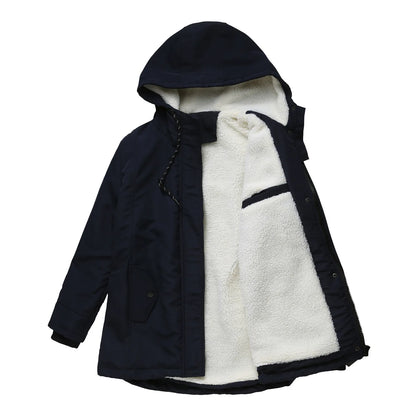 Women’s Thickened Lamb Velvet Parka – Hooded Winter Coat