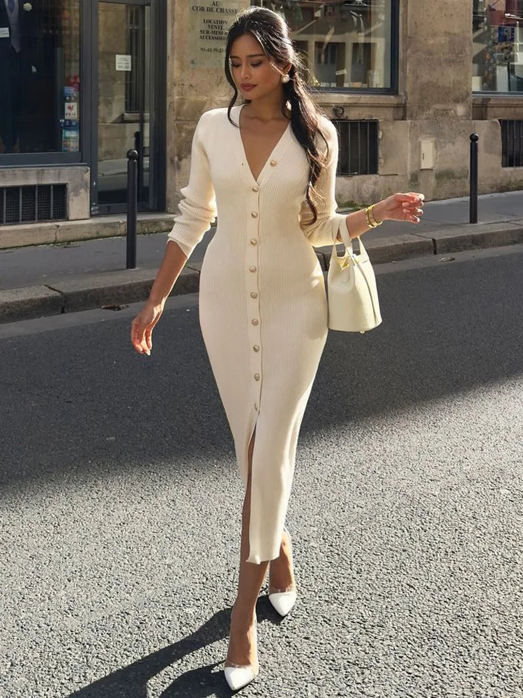 Tossy V-Neck Ribbed Knit Dress