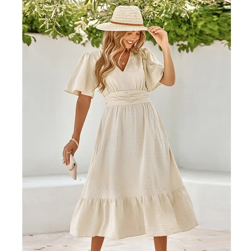 Elegant Lotus Sleeve Summer Dress