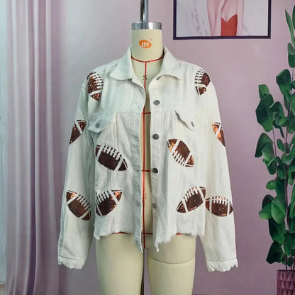 Glow Play Corduroy Sequin Varsity Jacket