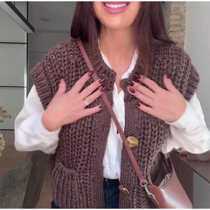 Cozy Chic Knitted Brown Vest