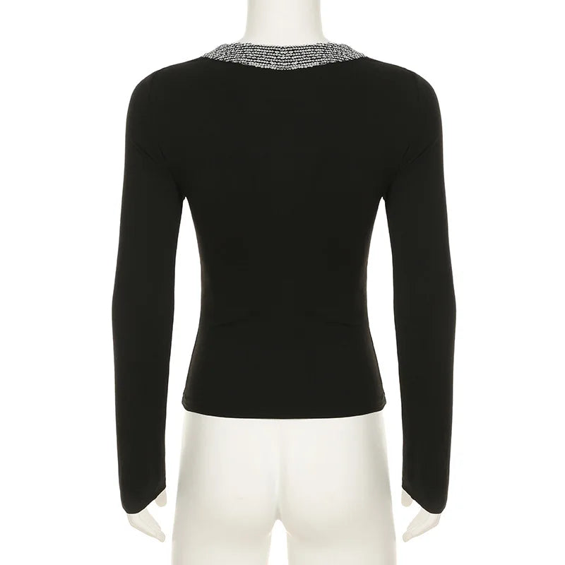 Glam Splice Sequin V-Neck Slim Top