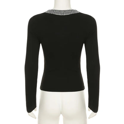 Glam Splice Sequin V-Neck Slim Top