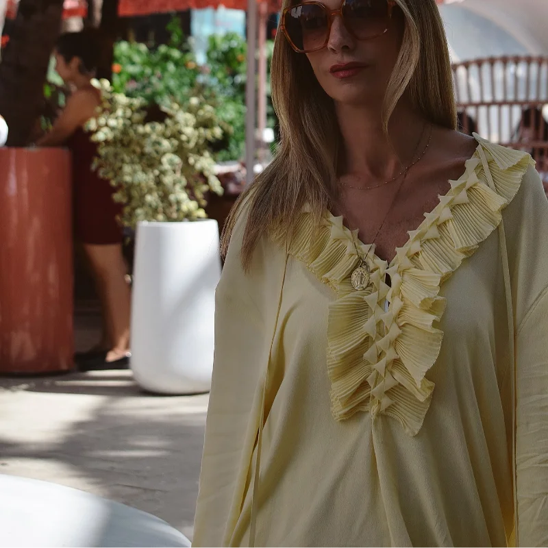 Golden Bloom Lace-Up Vacation Top