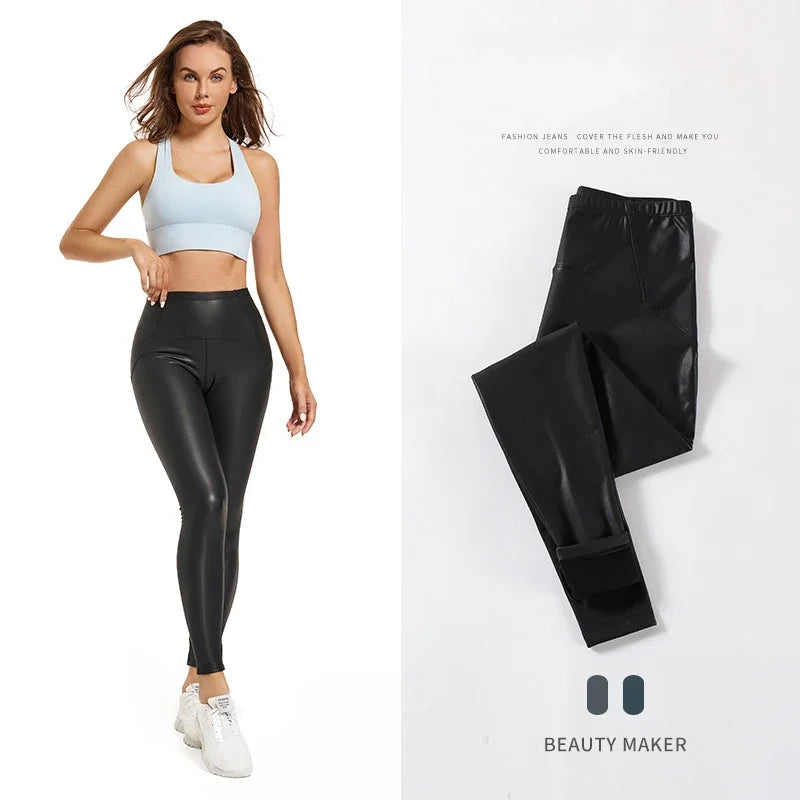 Lana Leather Fleece-Lined Pants