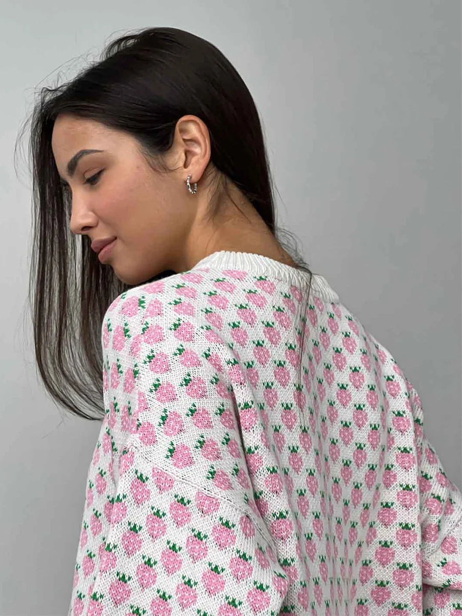 Cozy Strawberry Knit Sweater