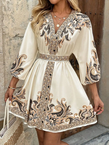 Golden Breeze V-Neck Tie Dress
